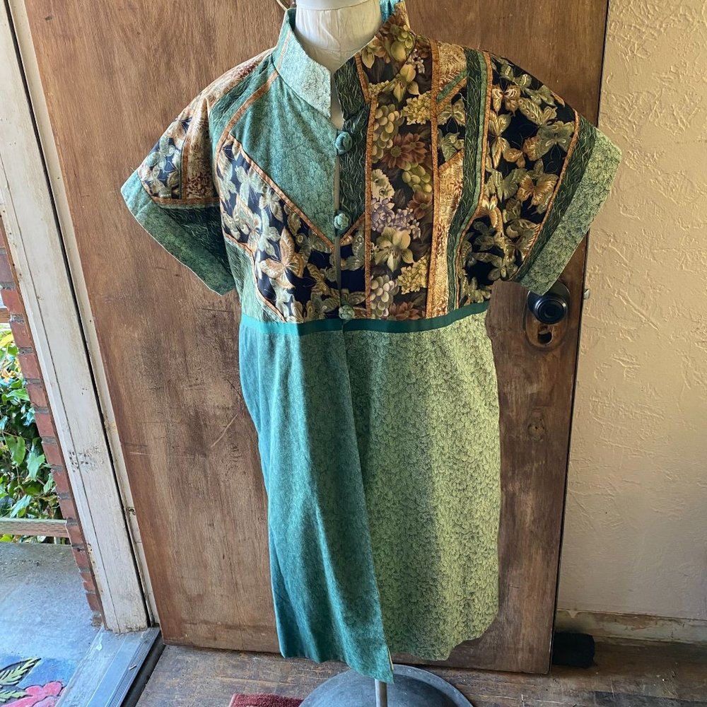 ART TO WEAR Patchwork DUSTER Butterflies Leaves Floral S/M